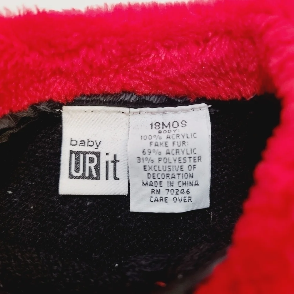 Vintage 90s Y2K Black Scotty Dog Red Faux Fur Collar Sweater 18 months